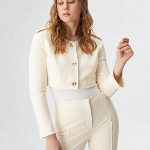 Emilio Pucci Crop Alabaster Silk Wool blend 2 Piec suit - Picture 7 of 17